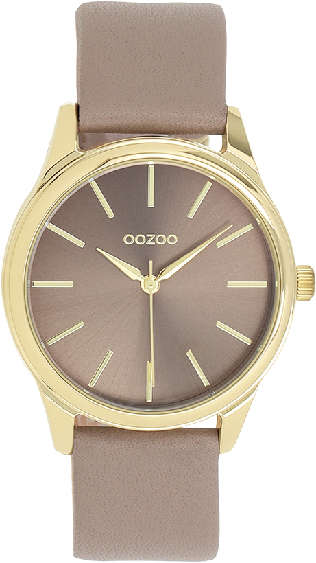 Gold coloured OOZOO watch with taupe leather strap - C11677